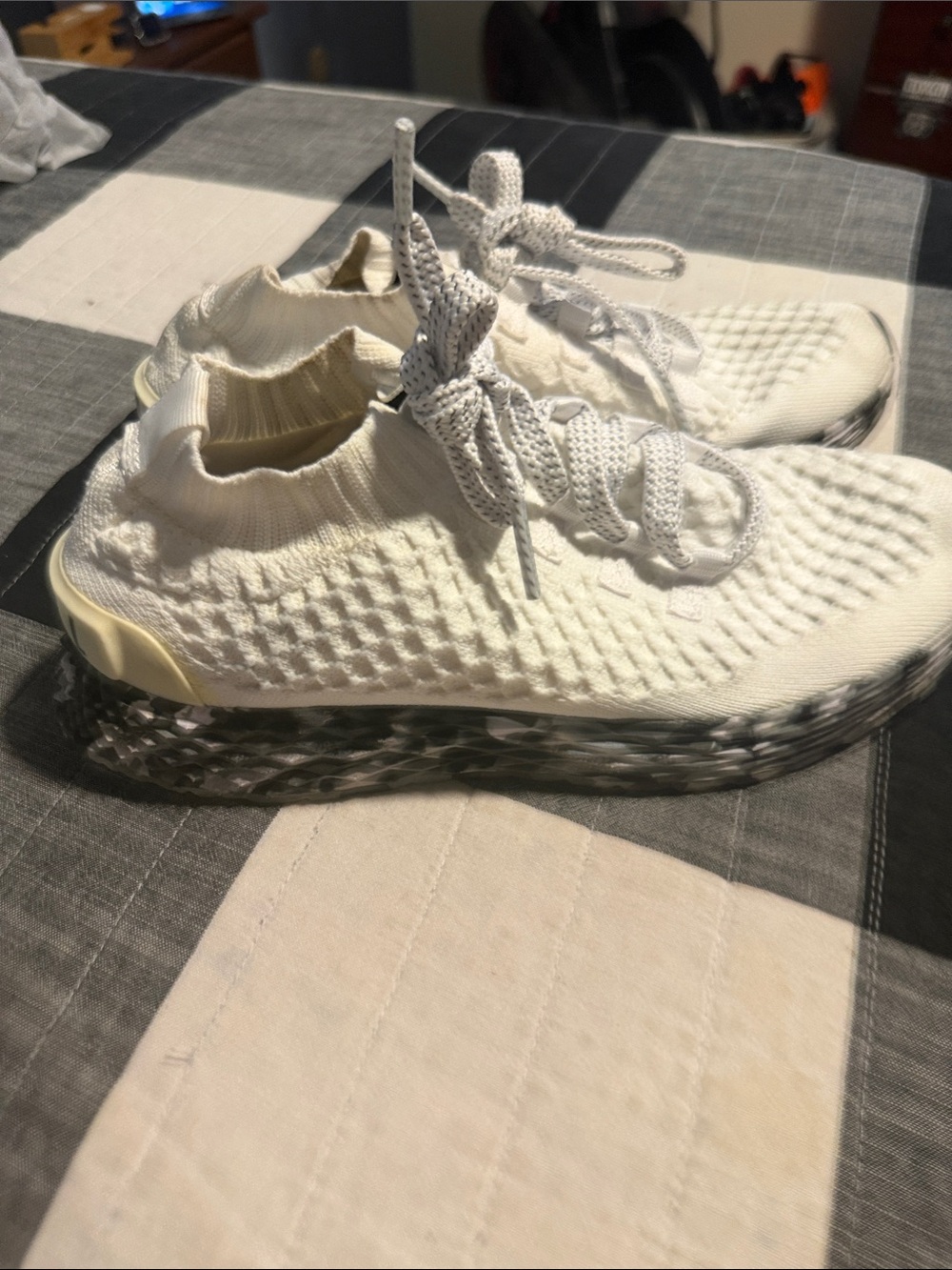 NOBULL Cream Knit Sock Lace-Up Sneakers with Speckled Sole